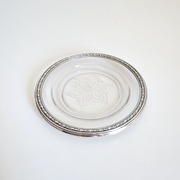 INTERNATIONAL STERLING SILVER WINE COASTER PLATE 6" GLASS 76 - Picture 2 of 7